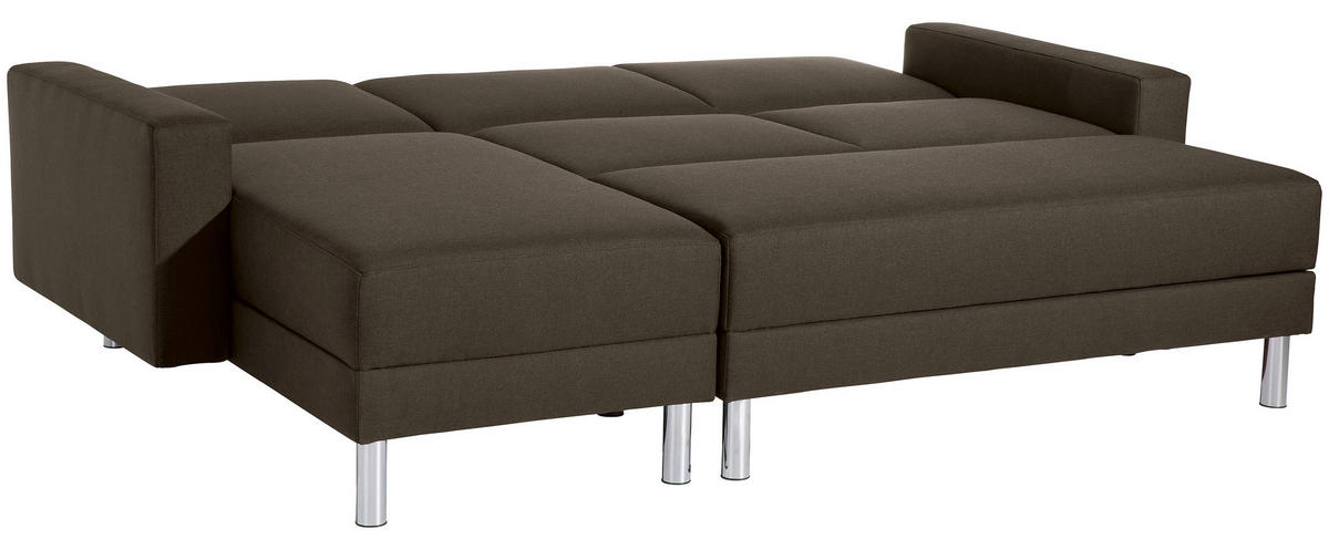 ECKSCHLAFSOFA inkl. Hocker in Braun Textil   - Chromfarben/Braun, Konventionell, Textil/Metall (152/230cm) - Max Winzer