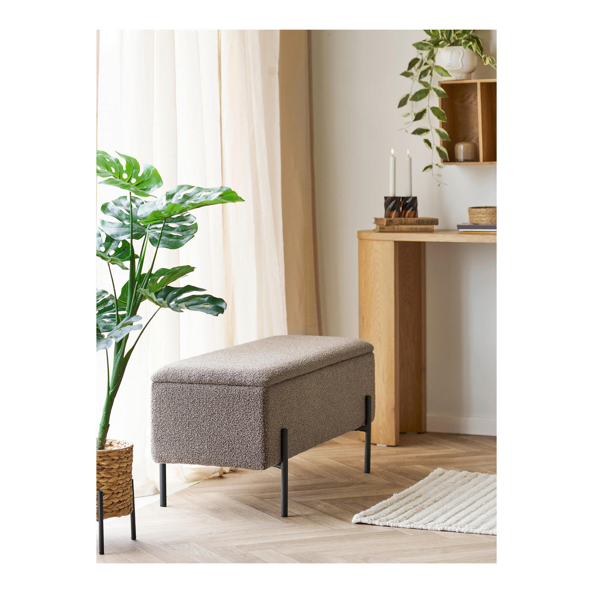 TRUHENBANK 95/43/36,5 cm Bouclé Braun Metall  - Schwarz/Braun, Design, Textil/Metall (95/43/36,5cm) - MID.YOU