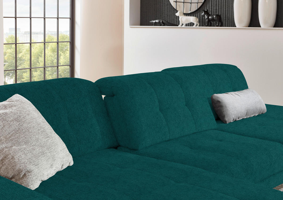 ECKSOFA in Flachgewebe Petrol  - Petrol/Schwarz, Design, Textil/Metall (190/309cm) - Beldomo Style