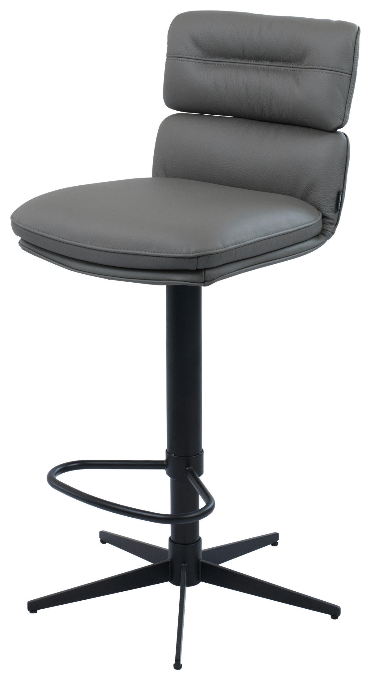 BARHOCKER Echtleder Schwarz, Dunkelgrau Eisen Lederauswahl, Stoffauswahl, Wippfunktion, Sitzfläche 360° drehbar  - Dunkelgrau/Schwarz, Design, Leder/Metall (42/99-117/50cm) - Dieter Knoll