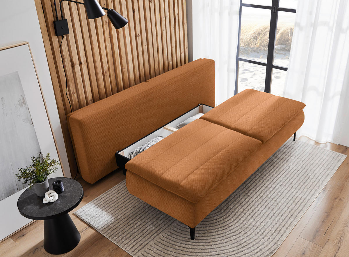 BOXSPRINGSOFA in Flachgewebe Rostfarben  - Rostfarben/Schwarz, Konventionell, Textil/Metall (204/93/100cm) - Livetastic