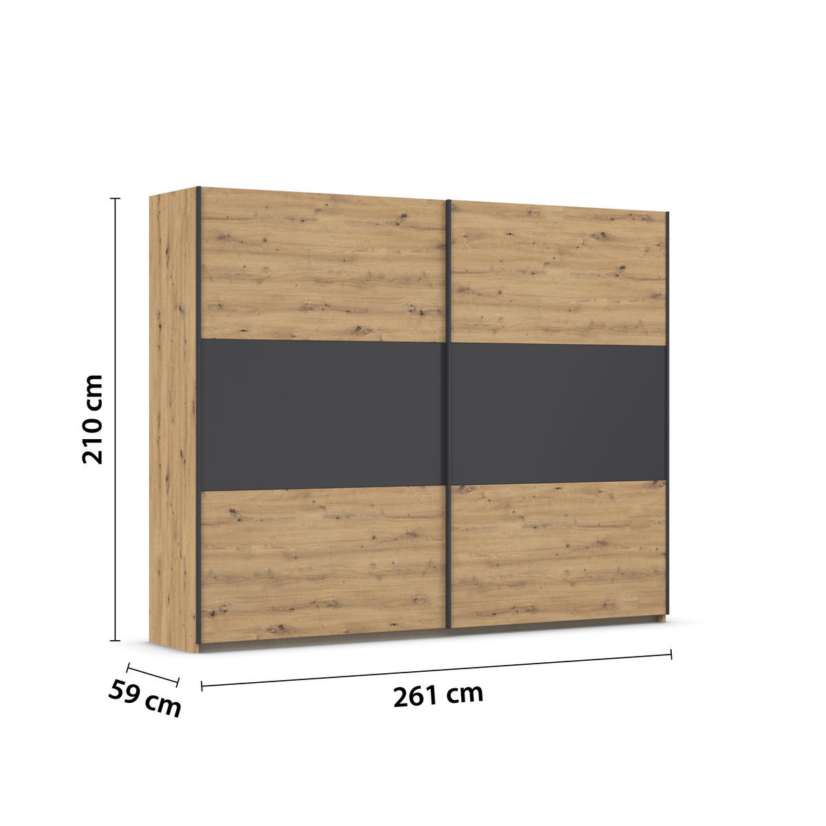 SCHWEBETÜRENSCHRANK in Grau, Alufarben, Eiche Artisan  - Alufarben/Eiche Artisan, Modern, Holzwerkstoff/Metall (261/210/59cm) - Rauch Möbel