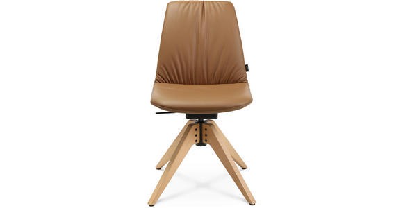 STUHL in Echtleder pigmentiert Holz, Leder - Eichefarben/Cognac, Design, Leder/Holz (46/82,5-85,25/55cm) - Johann Jakob
