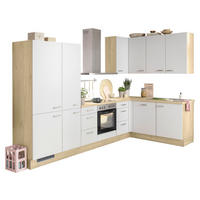ECKKÜCHE 320/185 cm  in Eichefarben, Hellgrau  - Edelstahlfarben/Eichefarben, Basics, Holzwerkstoff/Metall (320/185cm) - Venda