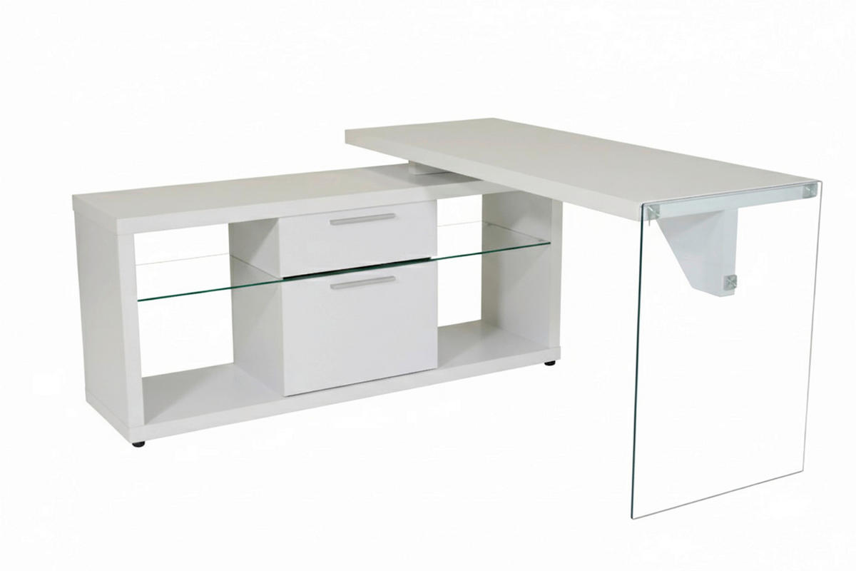 ECKSCHREIBTISCH 141,8/140/74 cm Weiß Stauraum, seitenverkehrt montierbar  - Alufarben/Weiß, Design, Glas/Holzwerkstoff (141,8/140/74cm) - MID.YOU