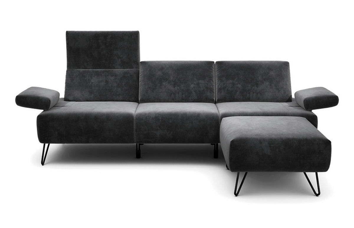 3-SITZER-SOFA Samt Anthrazit  - Anthrazit/Schwarz, Design, Textil/Metall (234-264/85/86-94cm) - SENSOO