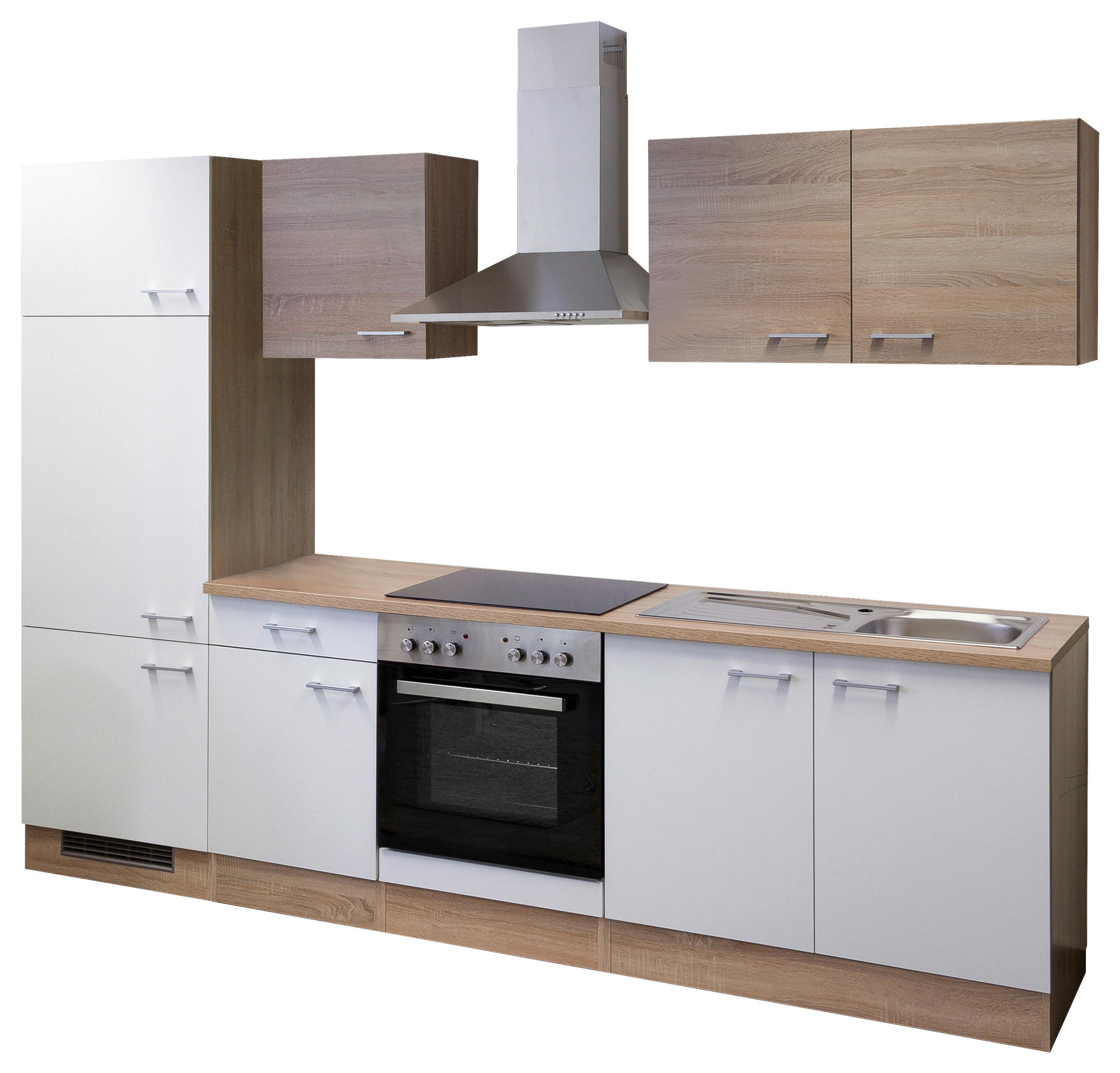 KÜCHENBLOCK 270 cm in Weiß, Sonoma Eiche - Alufarben/Weiß, MODERN, Holzwerkstoff/Kunststoff (270cm) - FlexWell