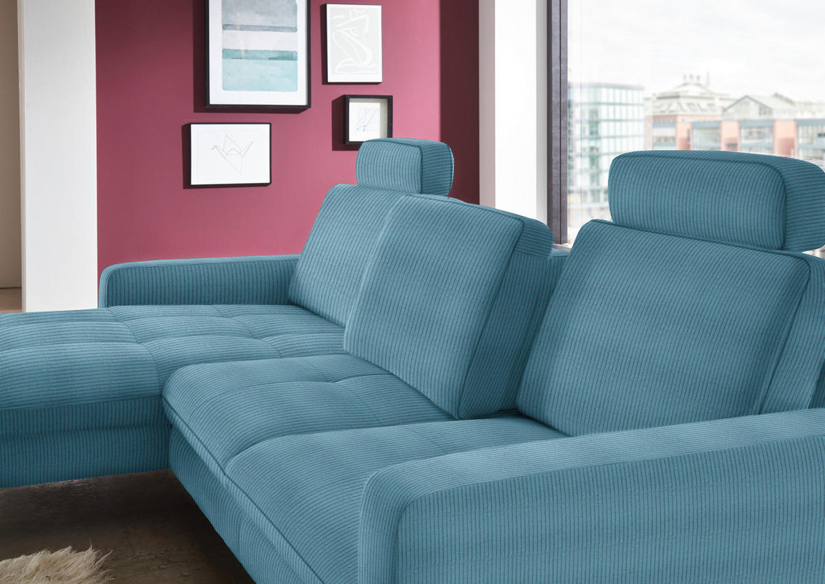 ECKSOFA in Cord Petrol  - Petrol/Schwarz, Design, Textil/Metall (178/302cm) - Beldomo Style