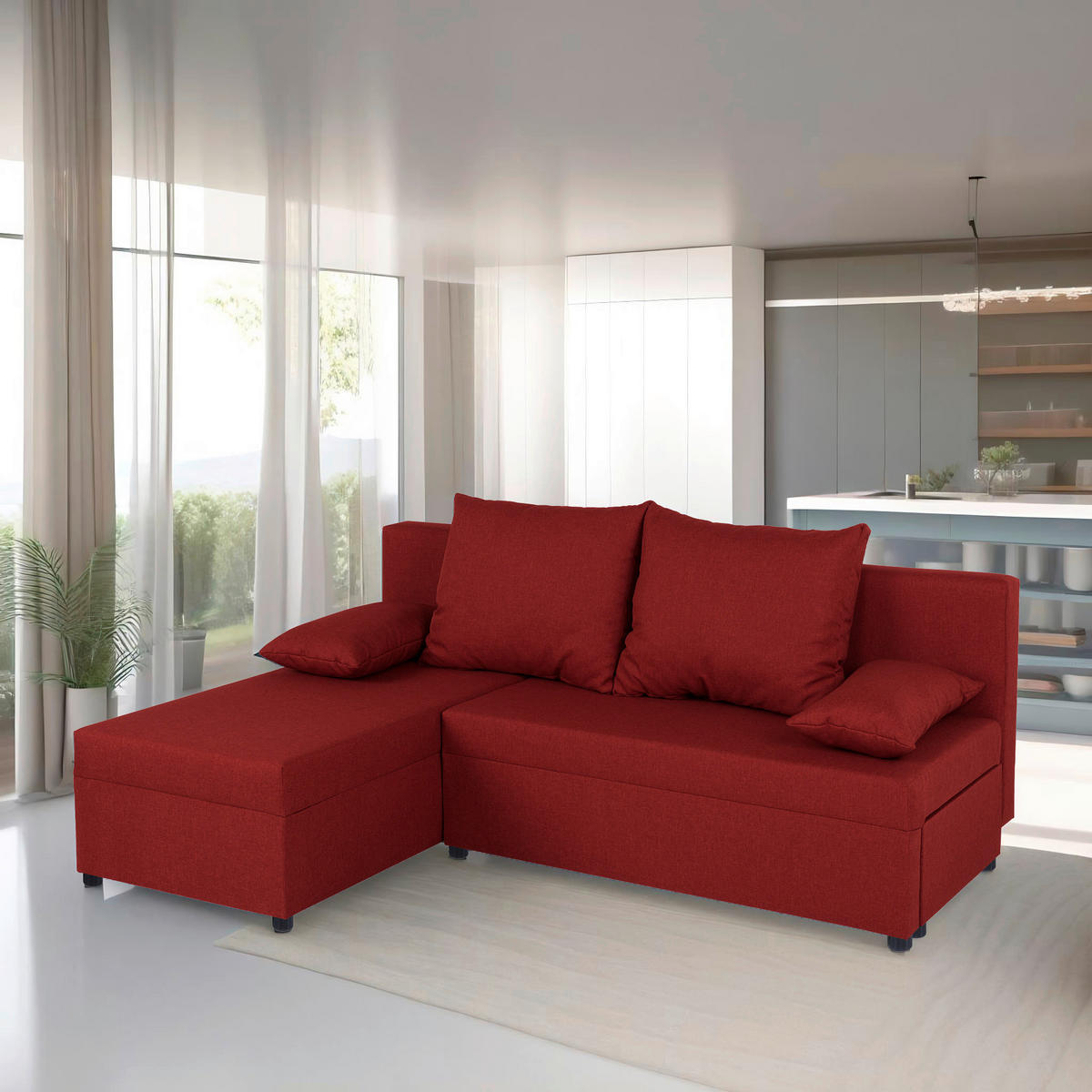 ECKSOFA Rot  - Rot/Schwarz, Design, Kunststoff/Textil (195/147cm) - P & B