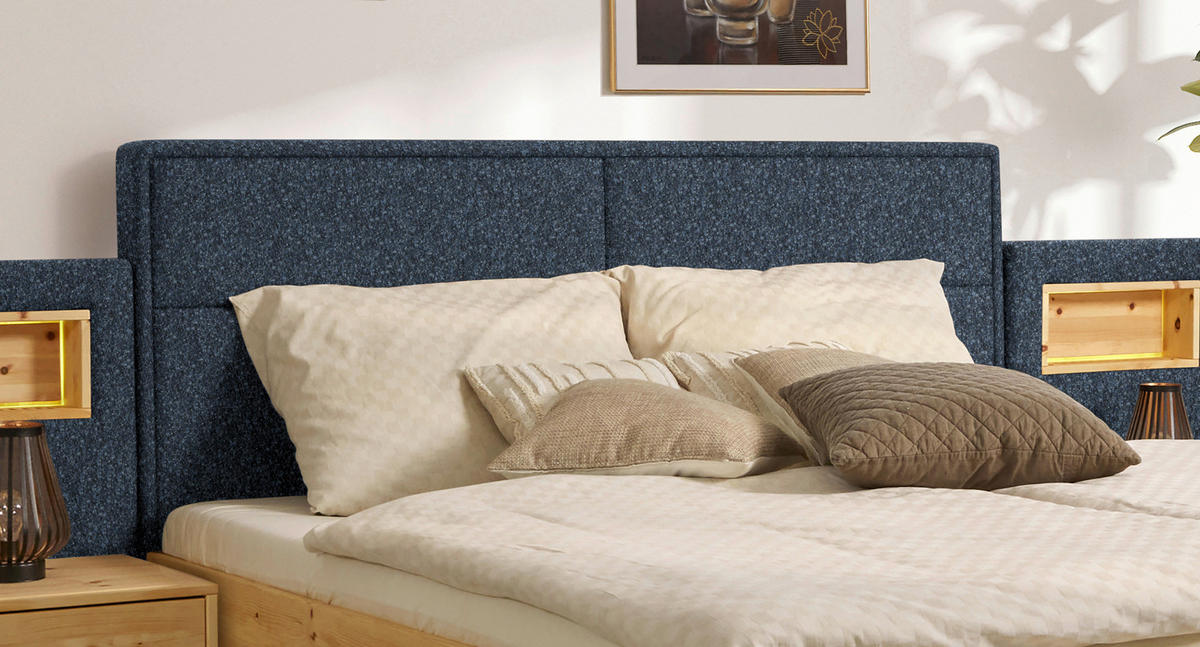 BETT 160/200 cm  in Zirbelkieferfarben, Dunkelblau  - Zirbelkieferfarben/Dunkelblau, Natur, Holz/Textil (160/200cm) - Valnatura