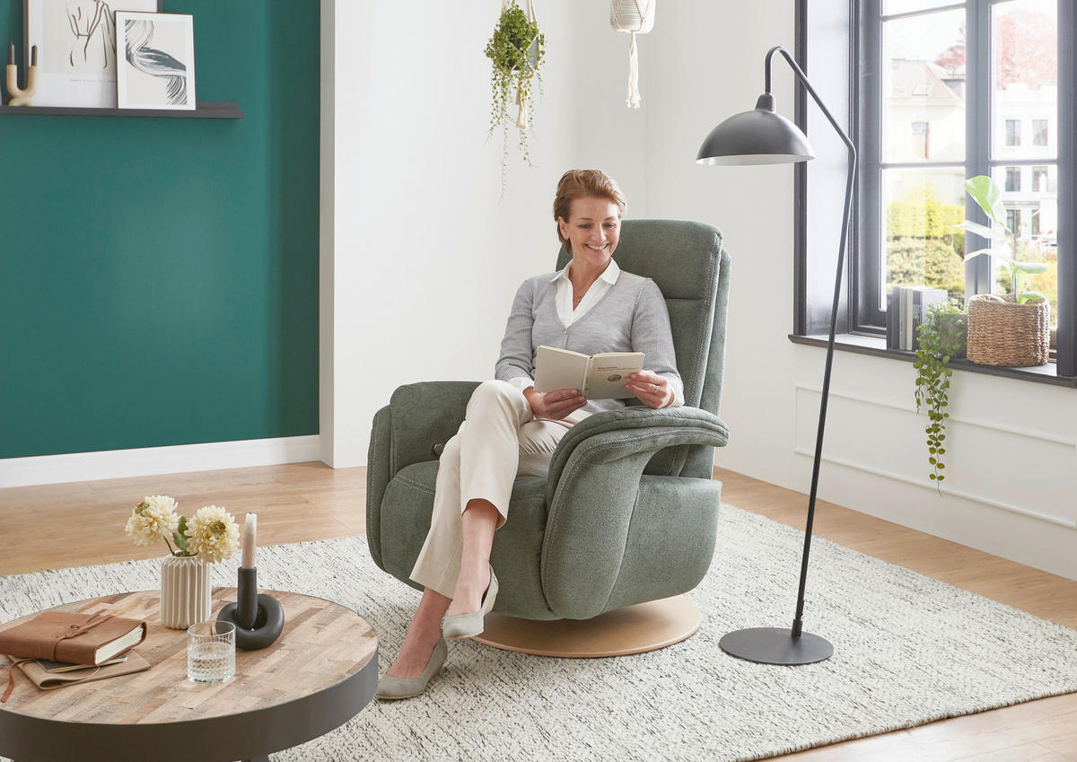 RELAXSESSEL Holz, Textil Grün  - Eiche Bianco/Beige, Romantik / Landhaus, Holz/Textil (80/106/88cm) - Voleo