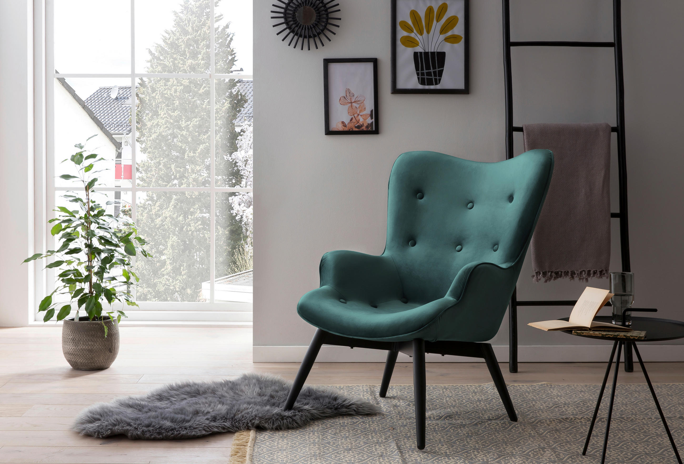 SESSEL in Samt Grün  - Schwarz/Grün, MODERN, Textil/Metall (80/92/99cm) - Livetastic