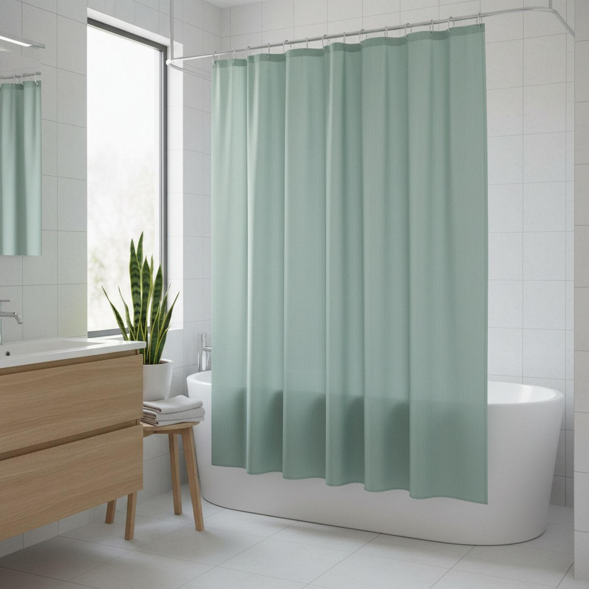 DUSCHVORHANG BIO 180/200 cm  - Grün, Basics, Kunststoff (180/200cm) - Spirella