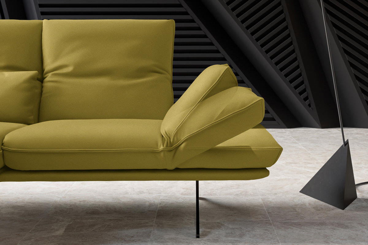 ECKSOFA in Echtleder Hellgrün  130/210 cm  - Gelb/Schwarz, Design, Leder/Metall (130/210cm) - Dieter Knoll