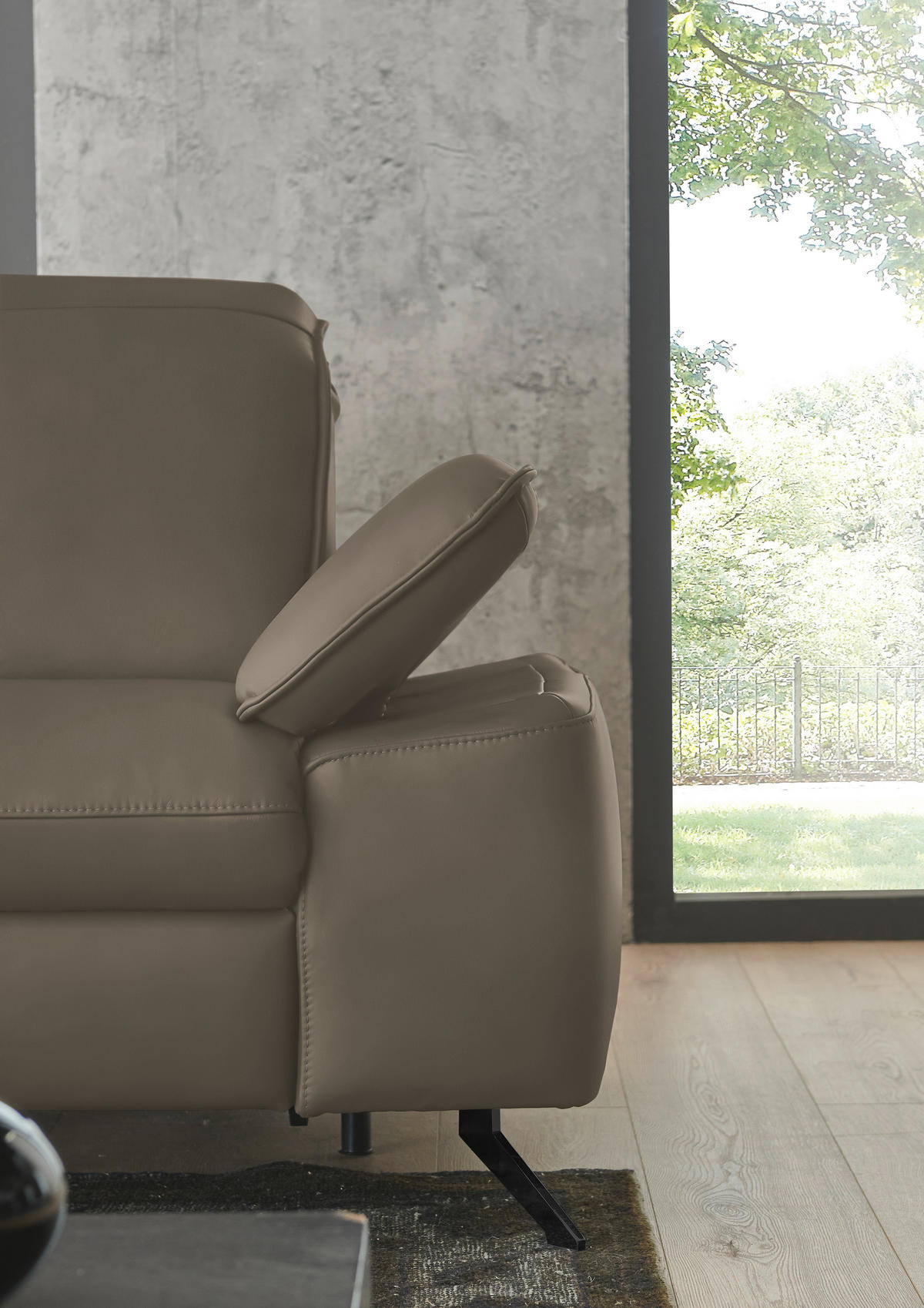 ECKSOFA  Echtleder Greige  - Greige/Schwarz, Design, Leder/Metall (169/307cm) - Beldomo Premium