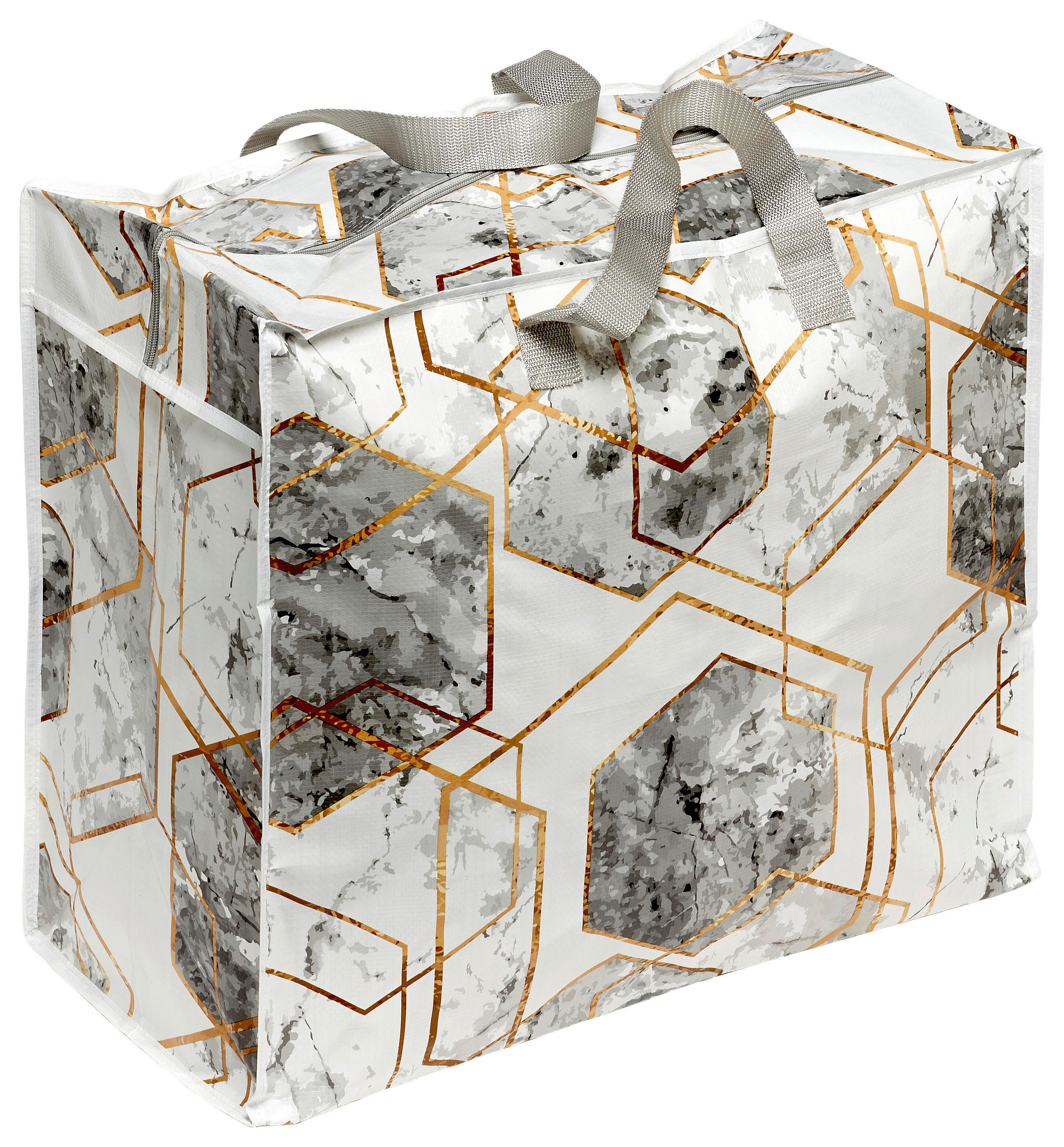 Einkaufstasche Faltbar Geo Weiß/Grau/Gold