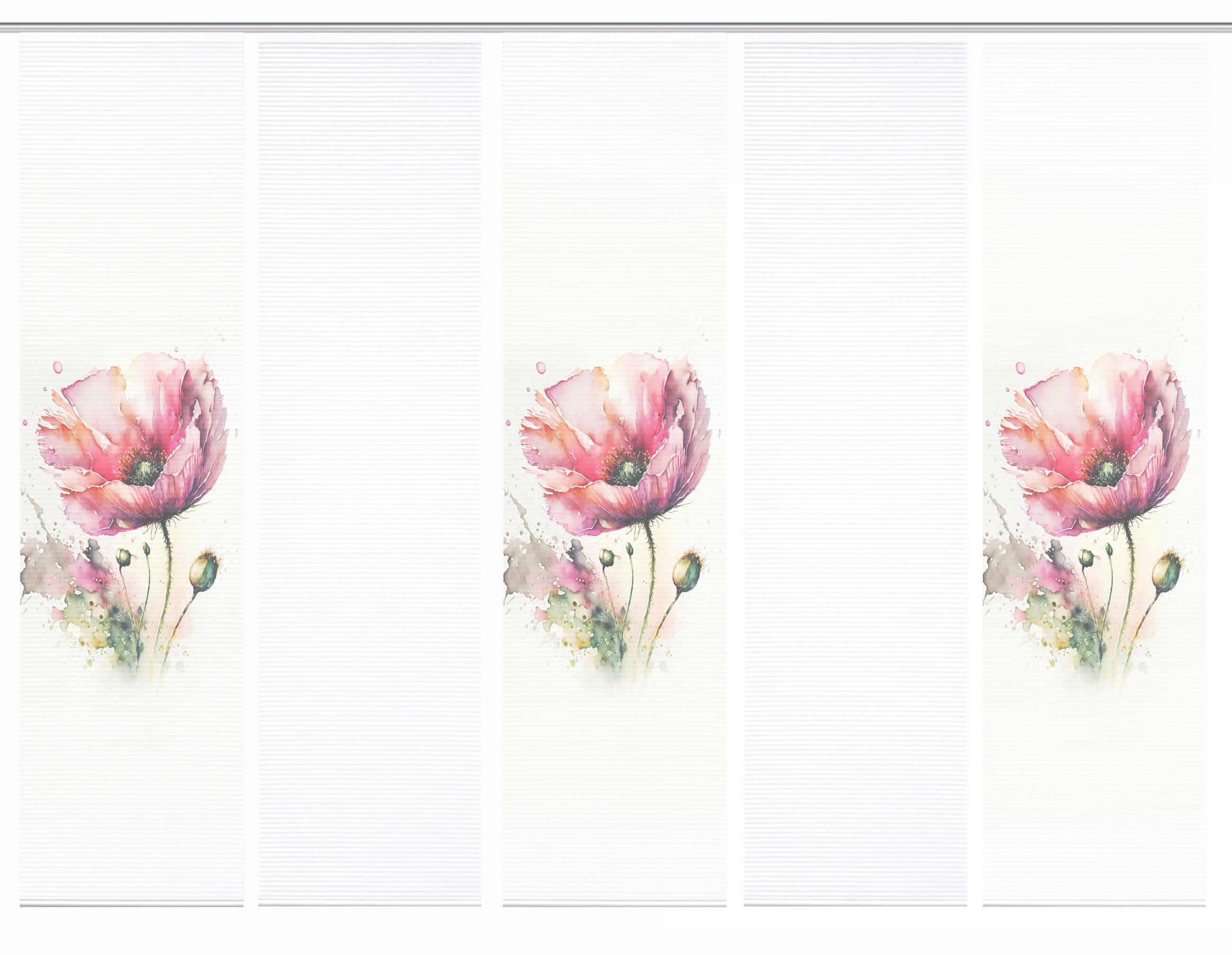 FLÄCHENVORHANG  5 Stück  blickdicht  60/245 cm   - Salbeigrün/Rosa, Natur, Textil (60/245cm)