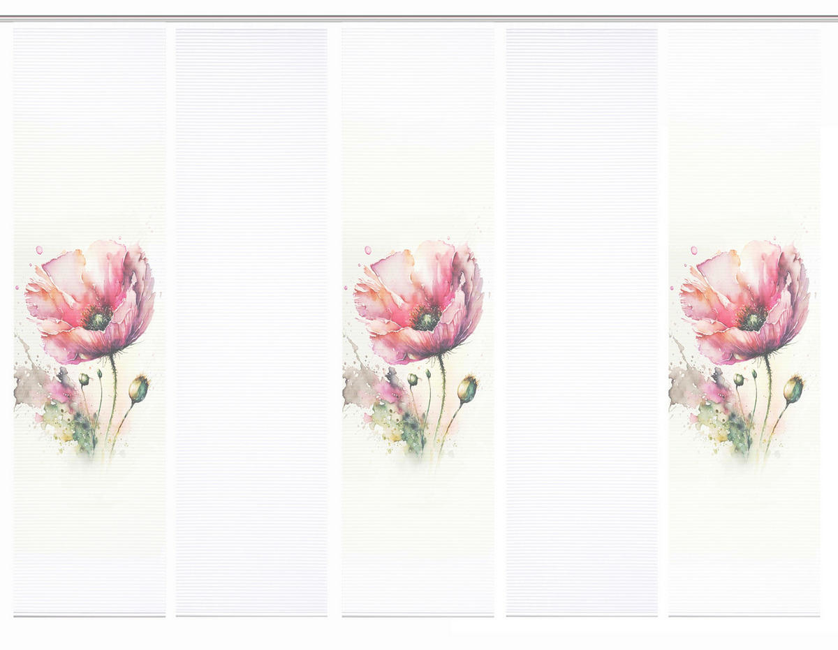 FLÄCHENVORHANG  5 Stück  blickdicht  60/245 cm   - Salbeigrün/Rosa, Natur, Textil (60/245cm)