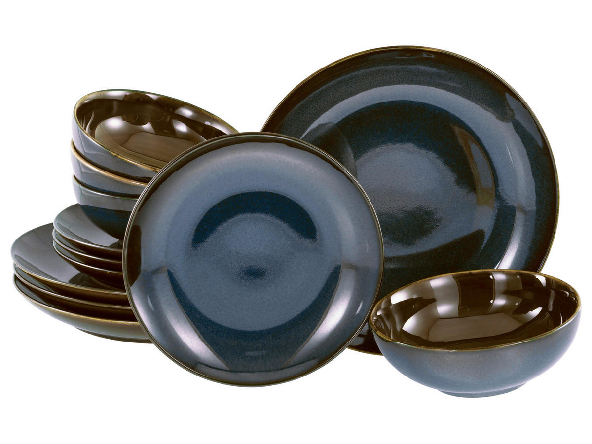 TAFELSERVICE Blau, Braun Mallorca 12-teilig  - Blau/Braun, Basics, Keramik - Creatable
