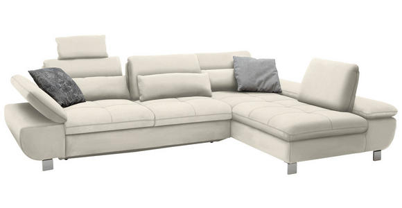 ECKSOFA Creme Webstoff Nierenkissen, Rücken echt  - Chromfarben/Creme, Design, Textil/Metall (310/203cm) - Xora