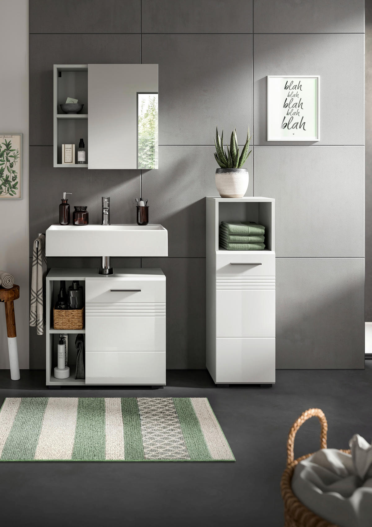 KOUPELNA šedá, vysoce lesklá bílá  - šedá/černá, Moderní, kompozitní dřevo/plast (90cm) - MID.YOU