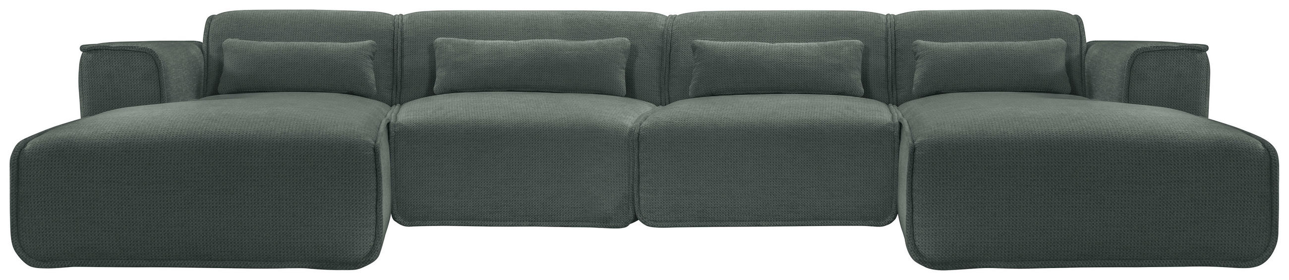 WOHNLANDSCHAFT Flachgewebe Grün  - Schwarz/Grün, Design, Kunststoff/Textil (165/386/165cm) - Lomoco