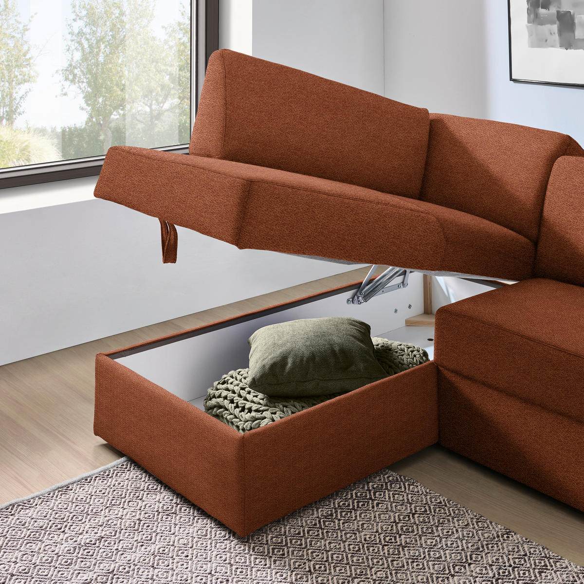 ECKSOFA in Webstoff Orange  - Schwarz/Orange, Konventionell, Kunststoff/Textil (165/224cm) - Xora