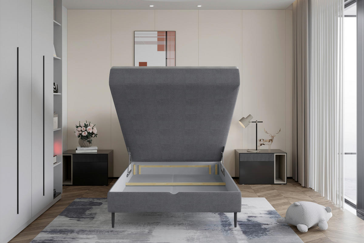 BOXBETT 100/200 cm  in Dunkelgrau  - Dunkelgrau/Schwarz, Design, Holz/Holzwerkstoff (100/200cm) - Stylife