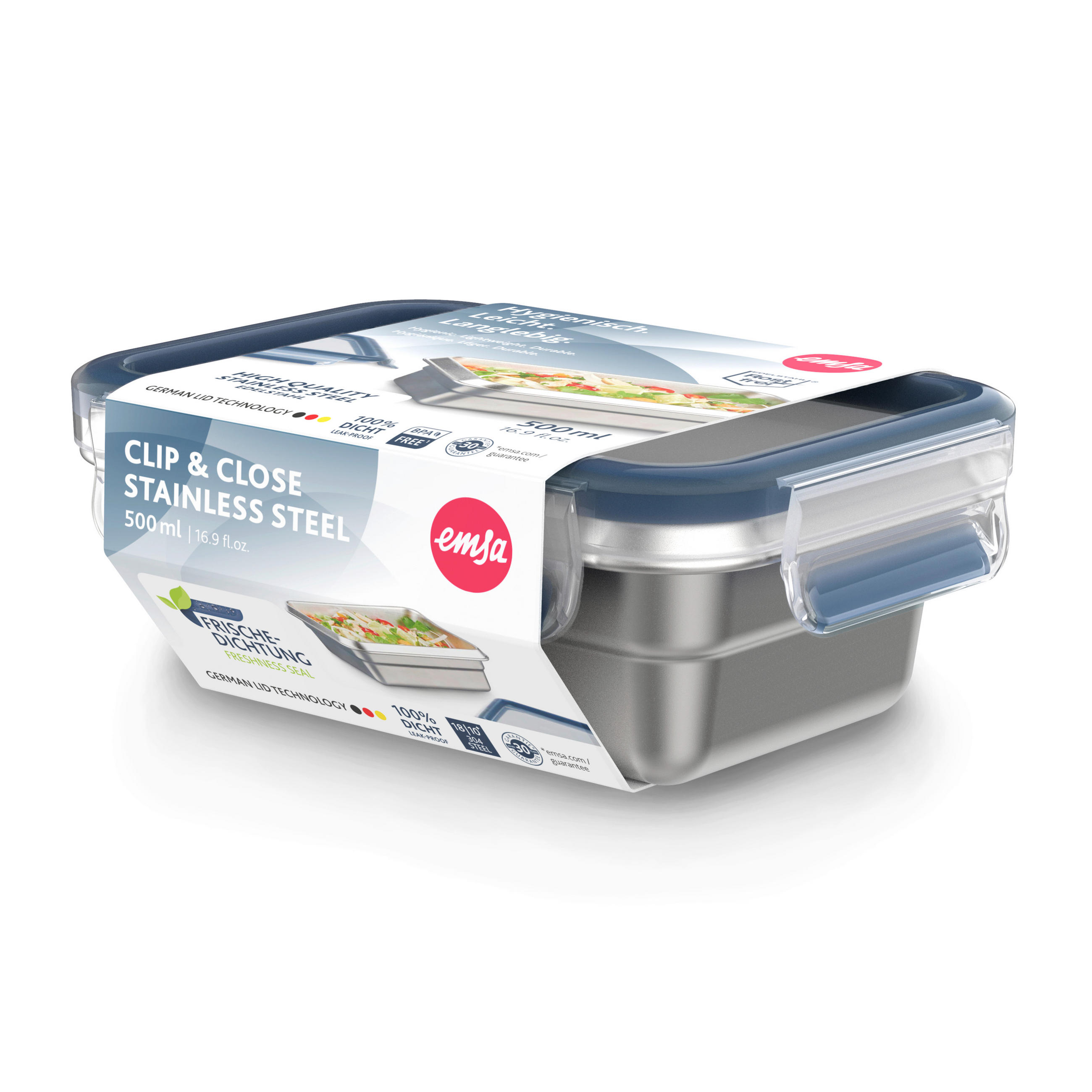 FRISCHHALTEDOSE CLIK & CLOSE STAINLESS STEEL 0,5 L  - Edelstahlfarben/Transparent, Basics, Kunststoff/Metall (17,0/12,0cm) - Emsa