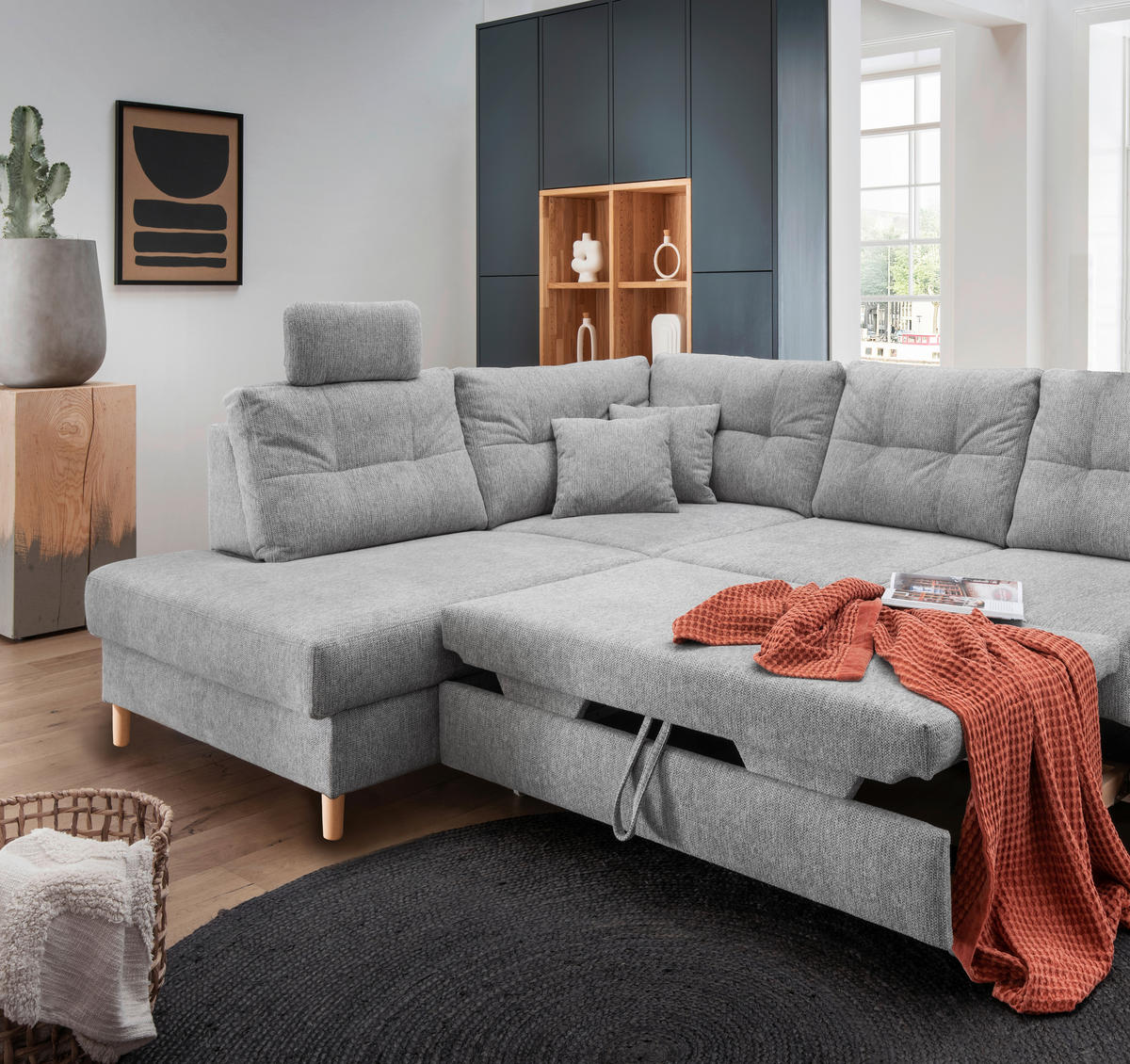 ECKSOFA Silberfarben Chenille  - Silberfarben/Naturfarben, MODERN, Holz/Textil (206/264cm) - Livetastic