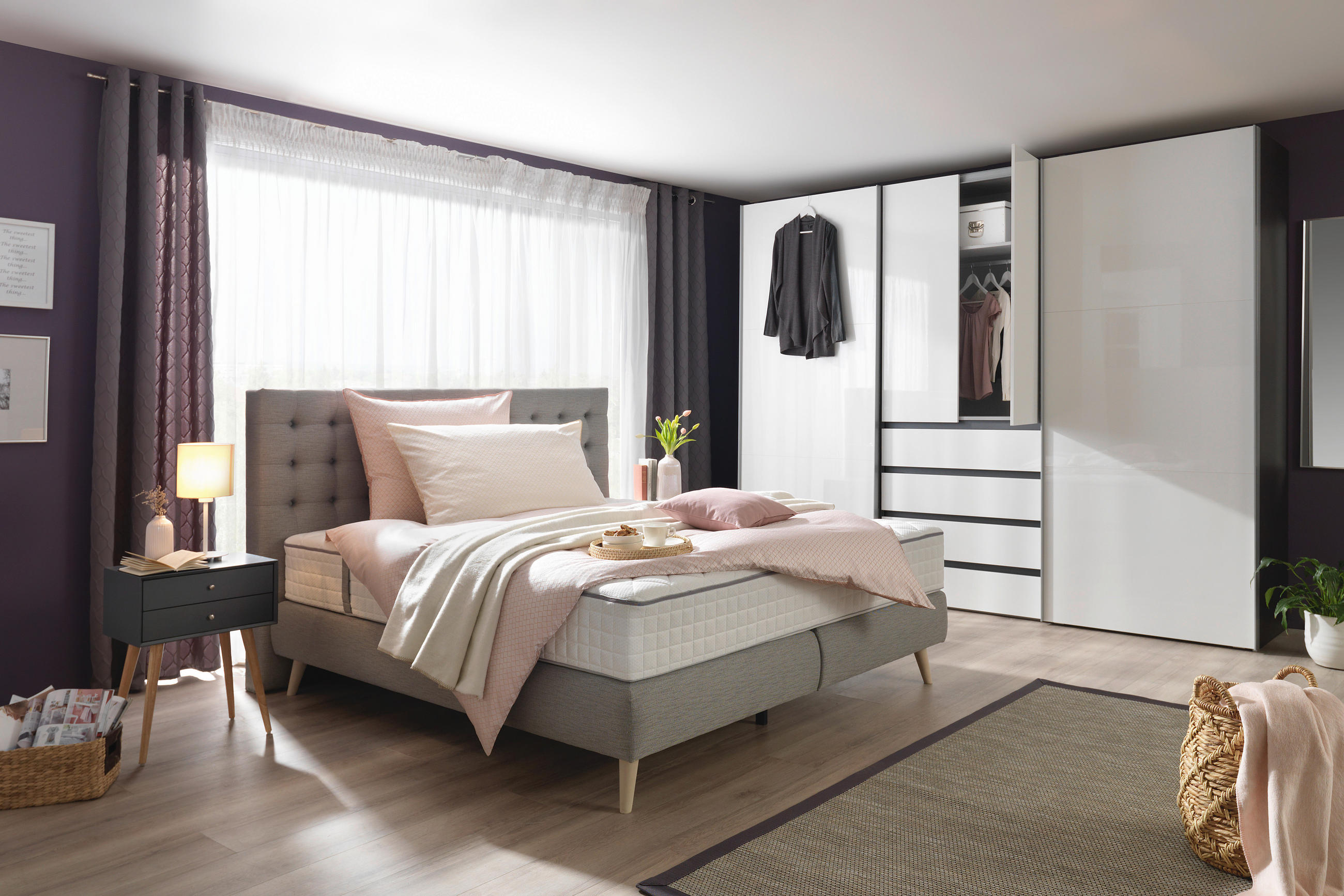 BOXSPRINGBETT 140/200 cm  in Hellgrau  - Hellgrau, Design, Holz/Textil (140/200cm) - Welnova