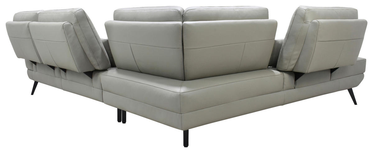 ECKSOFA Taupe Echtleder Zierkissen, Rücken echt, Kopfteilverstellung, Sitztiefenverstellung, Kopfstütze  - Taupe/Schwarz, Design, Leder/Metall (225/276cm) - Celina Home