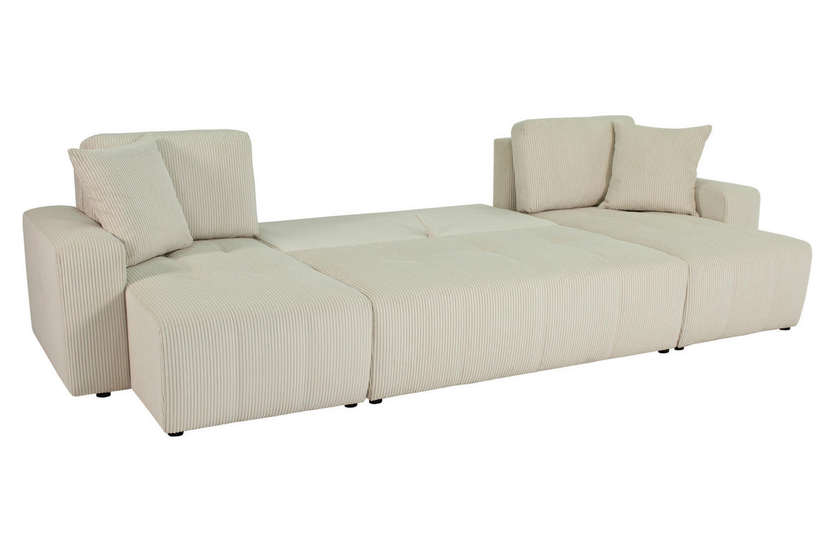 Wohnlandschaft inkl. Funktion Creme Cord  - Creme/Schwarz, KONVENTIONELL, Textil (146/317/146cm) - Xora