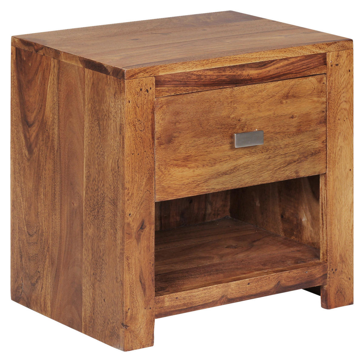 NACHTSCHRANK 40/40/30 cm Sheesham massiv  - Chromfarben/Sheeshamfarben, KONVENTIONELL, Holz/Metall (40/40/30cm) - MID.YOU