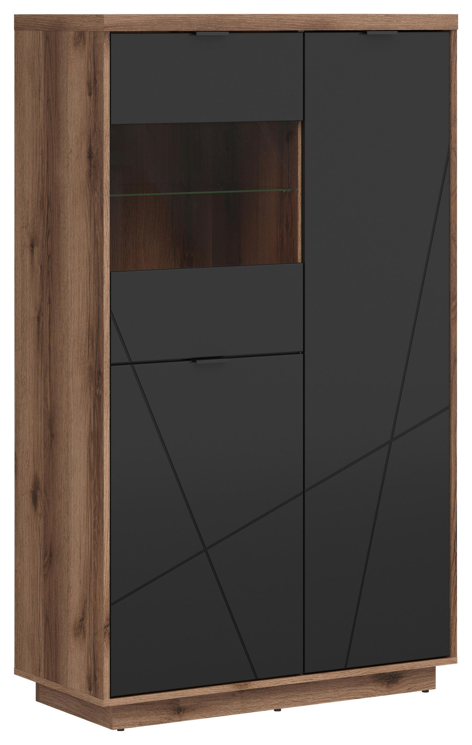 VITRINE in Schwarz, Eichefarben  - Eichefarben/Schwarz, Design, Glas/Holzwerkstoff (94/157/42,5cm)