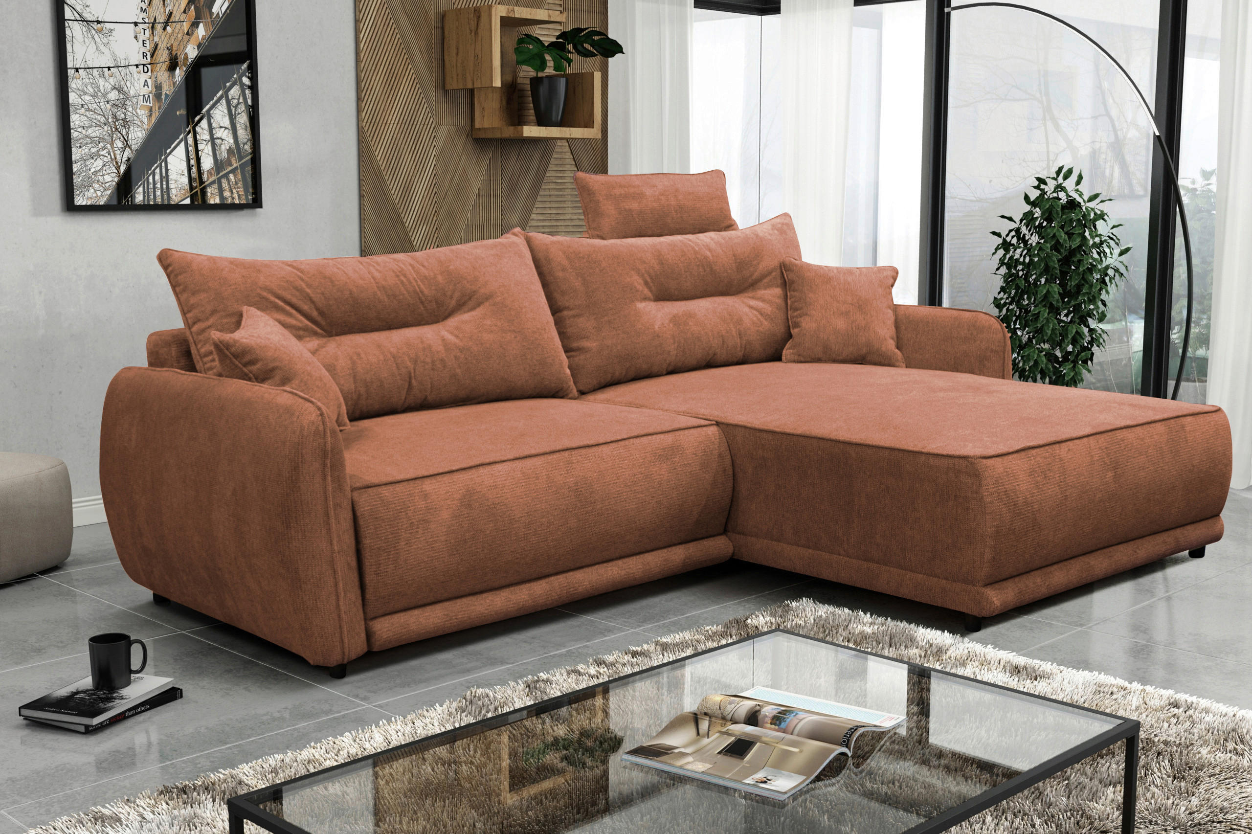 ECKSOFA in Struktur Rostfarben  264/195 cm  - Rostfarben/Beige, Design, Kunststoff/Textil (264/195cm) - MID.YOU
