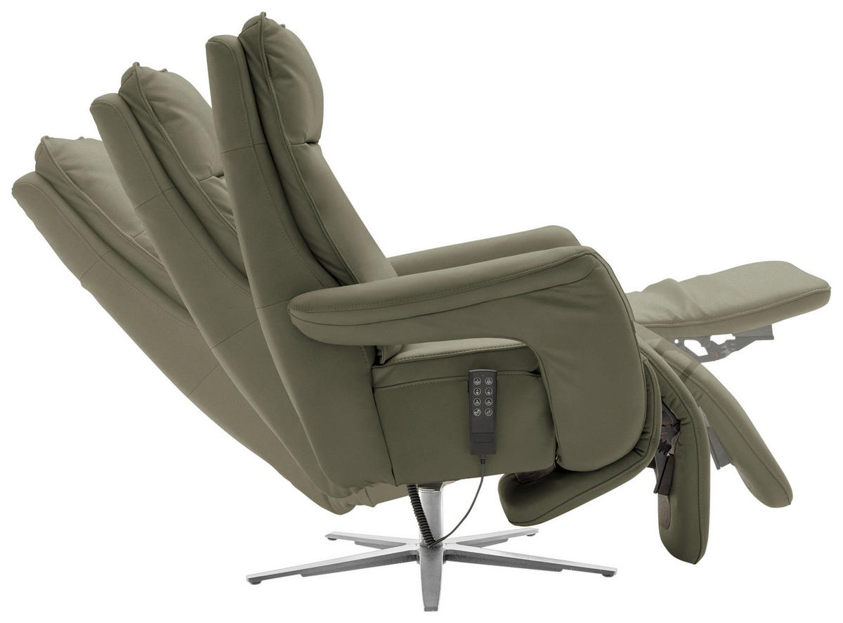RELAXSESSEL in Leder Grau, Grün  - Edelstahlfarben/Grau, Design, Leder/Metall (79-83/116/87-176cm) - Valdera