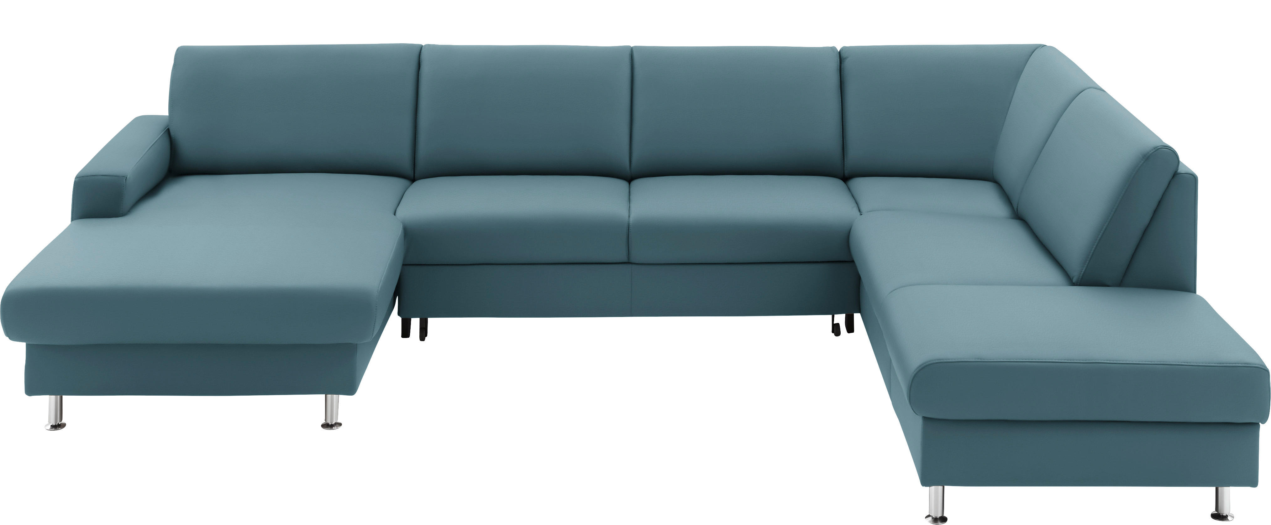 WOHNLANDSCHAFT in Echtleder Blau  - Blau/Alufarben, Design, Leder/Metall (165/339/233cm) - Beldomo Premium