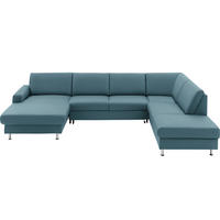 WOHNLANDSCHAFT in Echtleder Blau  - Blau/Alufarben, Design, Leder/Metall (165/339/233cm) - Beldomo Premium
