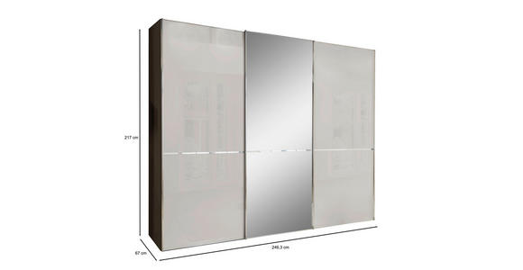 SCHWEBETÜRENSCHRANK 250/217/67 cm 3-türig Grau, Dunkelgrau - Chromfarben/Dunkelgrau, KONVENTIONELL, Glas/Holzwerkstoff (250/217/67cm) - Novel