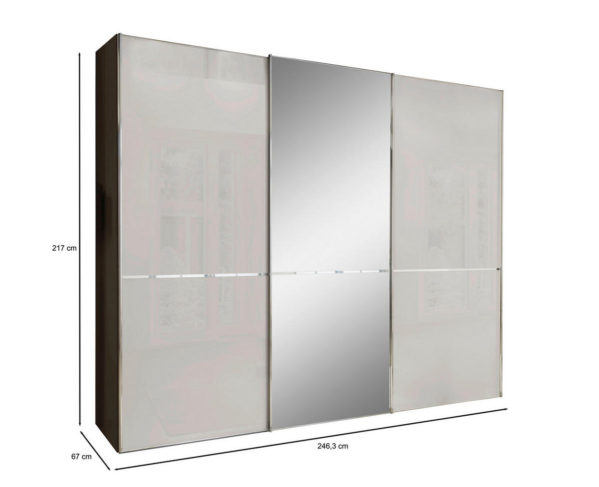 SCHWEBETÜRENSCHRANK in Grau, Dunkelgrau  - Chromfarben/Dunkelgrau, Konventionell, Glas/Holzwerkstoff (250/217/67cm) - Novel