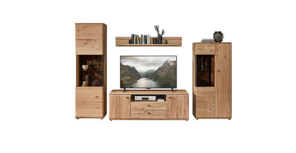 WOHNWAND in Eschefarben, Braun, Eiche Artisan 331/205/50 cm - Eschefarben/Anthrazit, Natur, Glas/Holz (331/205/50cm) - Cantus