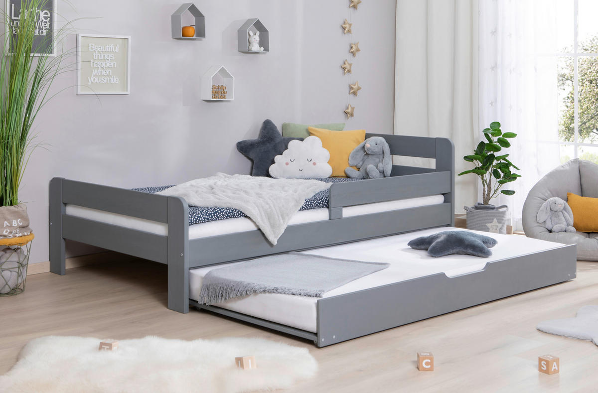 Bett Bennet mit Ausziehbett 120/200 cm Hellgrau  - Hellgrau, Modern, Holz (120/200cm) - MID.YOU