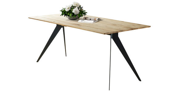 ESSTISCH Eiche massiv rechteckig Schwarz, Eichefarben  - Eichefarben/Schwarz, LIFESTYLE, Holz/Metall (160/90/75cm) - Linea Natura