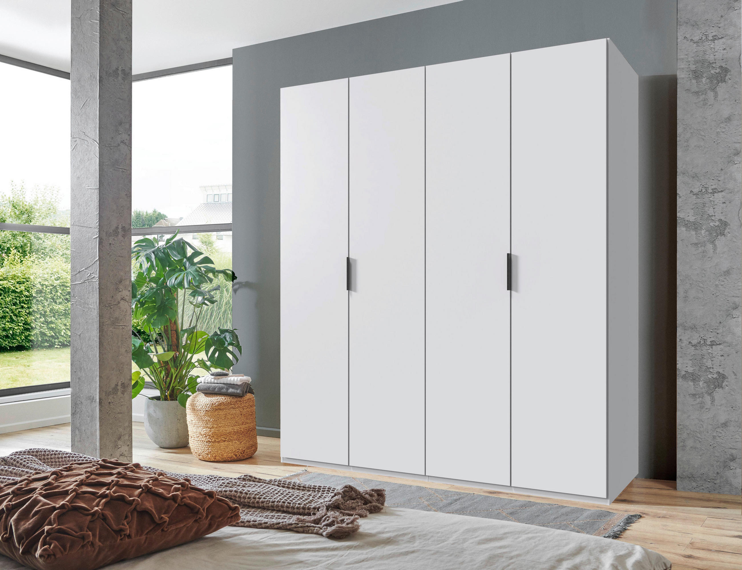 FALTTÜRENSCHRANK 200/216/58 cm 4-türig Weiß  - Schwarz/Weiß, Design, Holzwerkstoff (200/216/58cm) - Boxxx