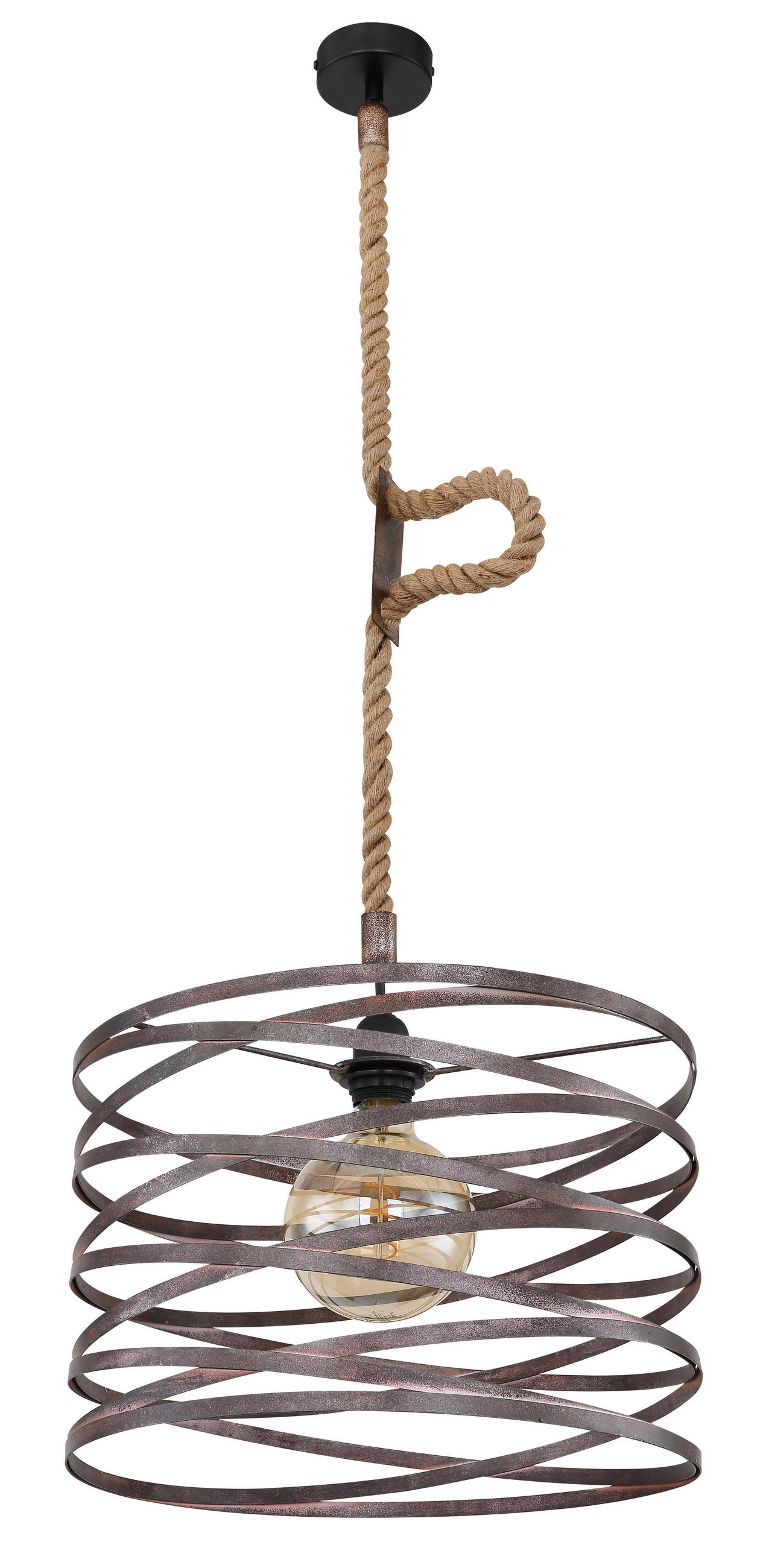 HÄNGLAMPA 40/119 cm  - svart/rostfärgad, Basics, metall/naturmaterial (40/119cm) - Globo