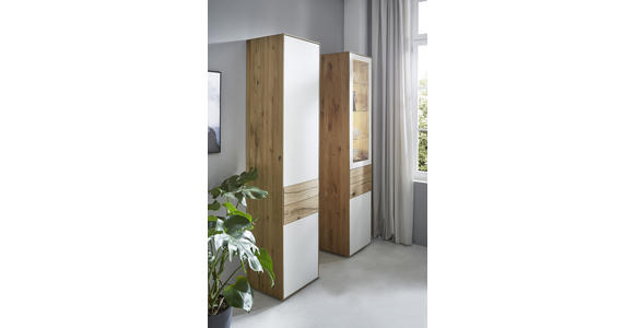 SCHRANK in Weiß, Eichefarben - Eichefarben/Weiß, Design, Glas/Holz (47/205,5/40cm) - Valnatura