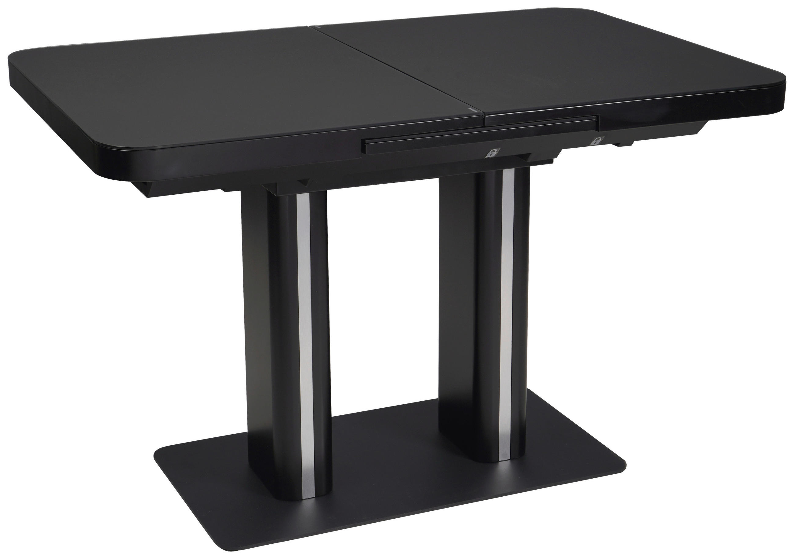 MASĂ din metal, sticlă, material pe bază de lemn 120-160/80/76 cm