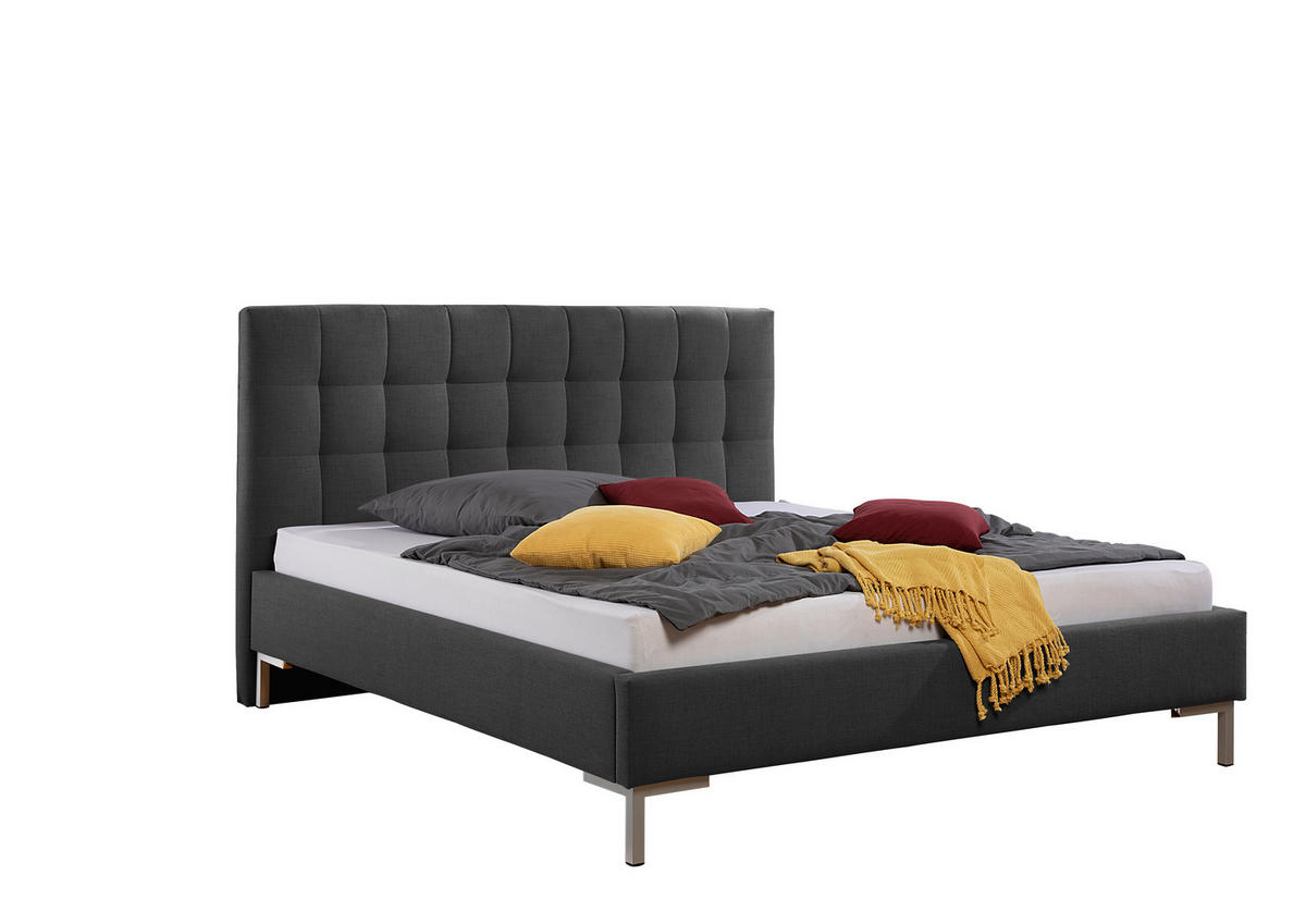 POLSTERBETT  in Anthrazit,  - Anthrazit/Silberfarben, MODERN, Textil/Metall (213/117/210cm) - Livetastic