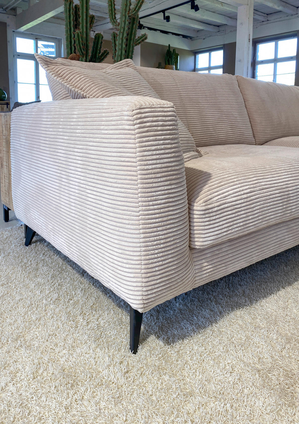 ECKSOFA Cord Beige  - Beige/Schwarz, Lifestyle, Textil/Metall (270/140cm) - Livetastic